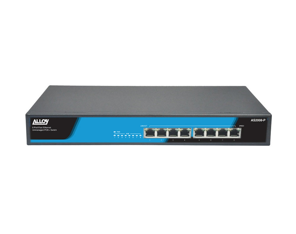 Alloy AS2008-P 8 Port Unmanaged Fast Ethernet 802.3at PoE Switch, 150 Watts Alloy AS2008-P 8 Port Unmanaged Fast Ethernet 802.3at PoE Switch, 150 Watts
